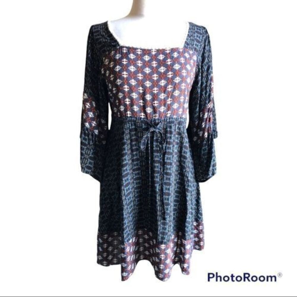 Umgee boho empire waist kaleidoscope lightweight mini dress medium
